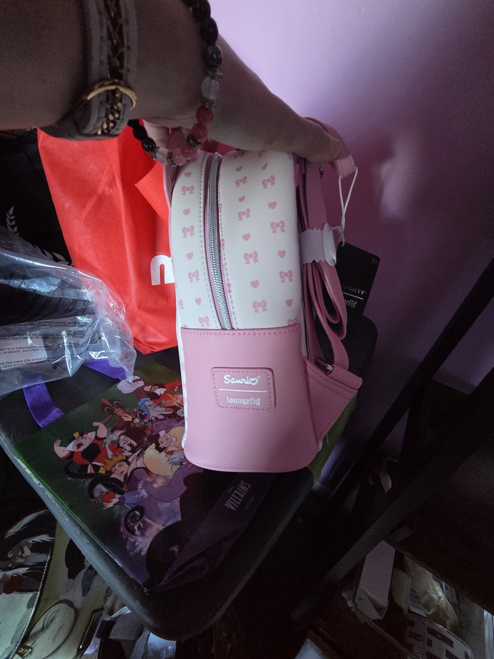 Hello Kitty Loungefly Pink Bow Twin Bear Mini Backpack - Picture 4 of 4